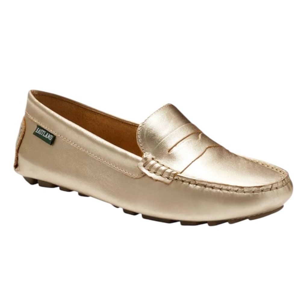 Metallic Gold Driving Loafer Flats Comfort Shoes 10 Holiday Eastland